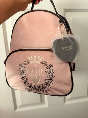Viral Juicy Couture Pink Velvet Heritage Backpack with Heart Charm